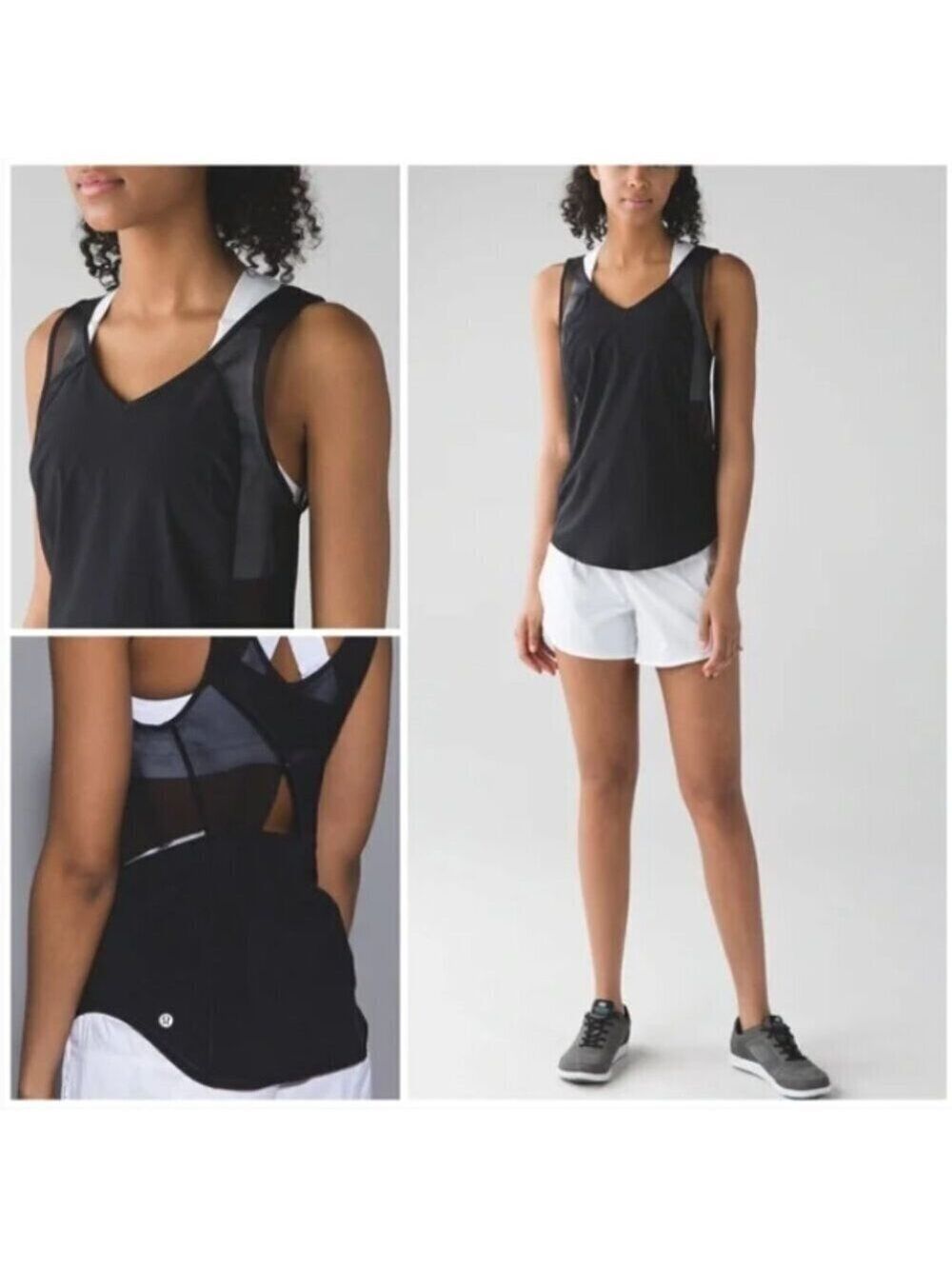 Lululemon Run with the Sun Tank Top Size 4 Black Mesh Reflector Loose Fit EUC